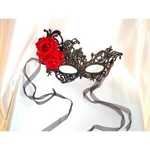 Black lace mask w/ roses, lace mask, masquerade costume prom cosplay bridal mask